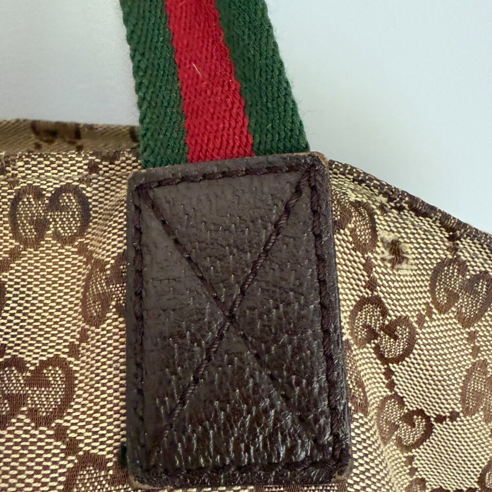 Vintage GUCCI GG Sherry Line Boat Shape Small Tote Handbag Canvas Beige - Picture 9 of 9